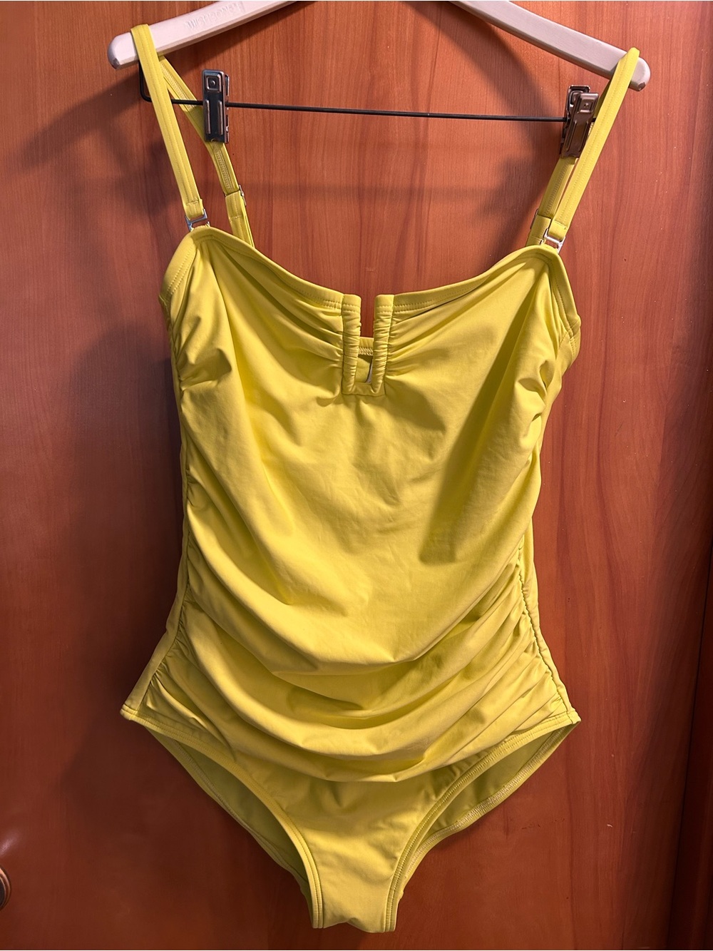 DKNY Women's Classic Bright Yellow Ruched One-Piece Swimsuit